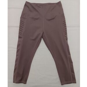 VIVID Athleisure Capri Leggings Pleated Pockets High Waist Taupe Women's Size XL
